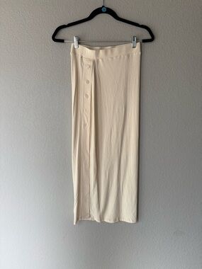 Button-Detail Cream Midi Skirt